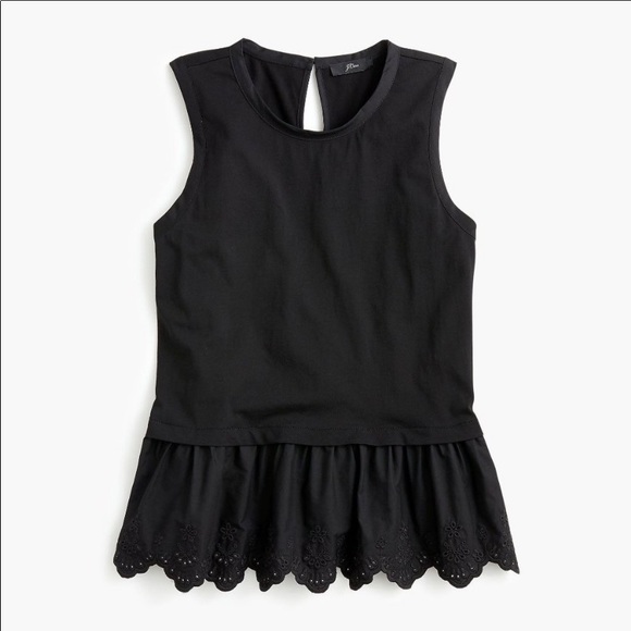 J. Crew Tops - J. CREW Black Tulip-Back Eyelet Peplum Top NWT S